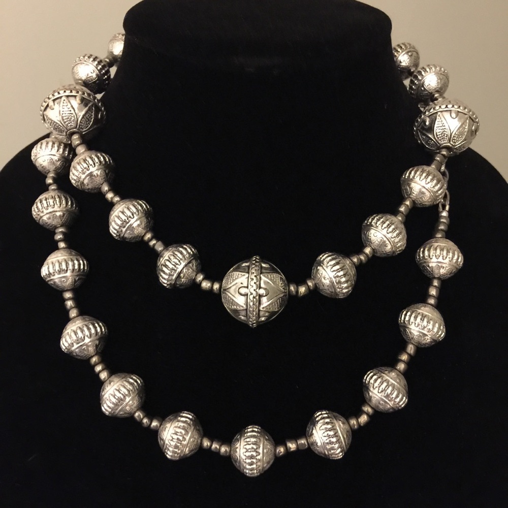 Premier Designs Double Strand Textured Silver-Tone Bead Necklace